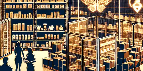 A high-tech warehouse showcasing adult products, emphasizing privacy, efficiency, and innovative logistics.