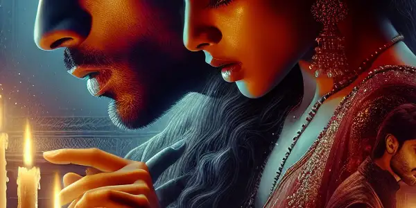 A tense, intimate scene between a brother-in-law and sister-in-law in a dimly lit living room.