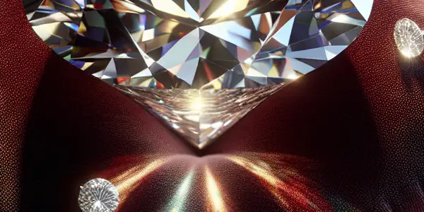 A stunning 2026AV diamond displayed on a dark velvet cushion, surrounded by soft light and hints of luxury jewelry.