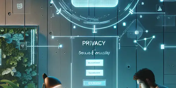 A young adult accesses secure health information in a tranquil, modern room, conveying privacy and safety.