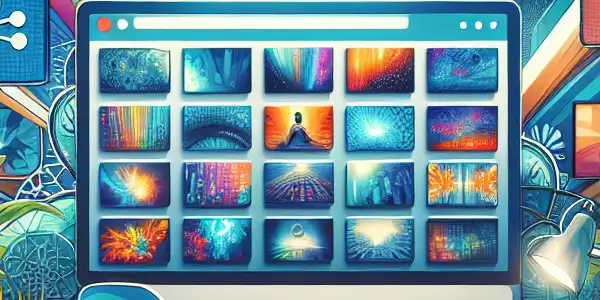 A modern digital workspace featuring a computer with vibrant adult film thumbnails, emphasizing cleanliness and digital security.