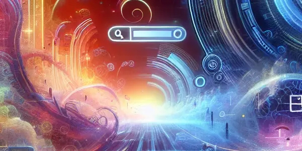 A vibrant digital landscape representing a powerful search engine for adult content with dynamic shapes and glowing elements.