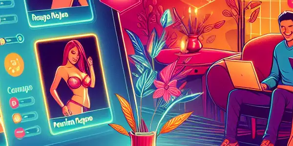 A modern virtual interface showcasing premium adult entertainment with inviting ambiance and engaging user interactions.