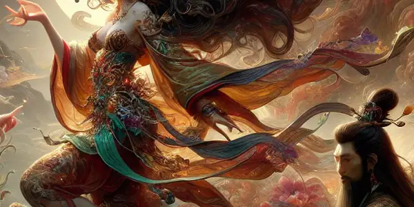 A seductive Bai Gu Jing captivates iconic characters from "Journey to the West" in a mystical, enchanting landscape.<a href=